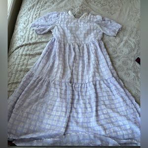 Lavender Gingham Cottagecore Tiered Maxi Dress